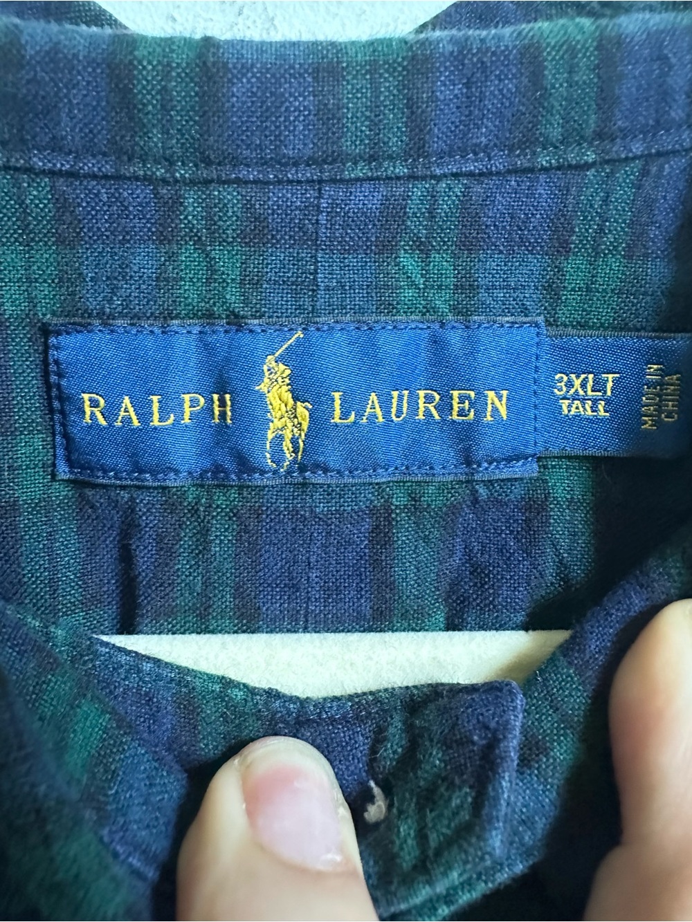 Ralph Lauren 3XLT Blackwatch Plaid Button Down Shirt Green Blue Cotton Tall - Picture 5 of 10